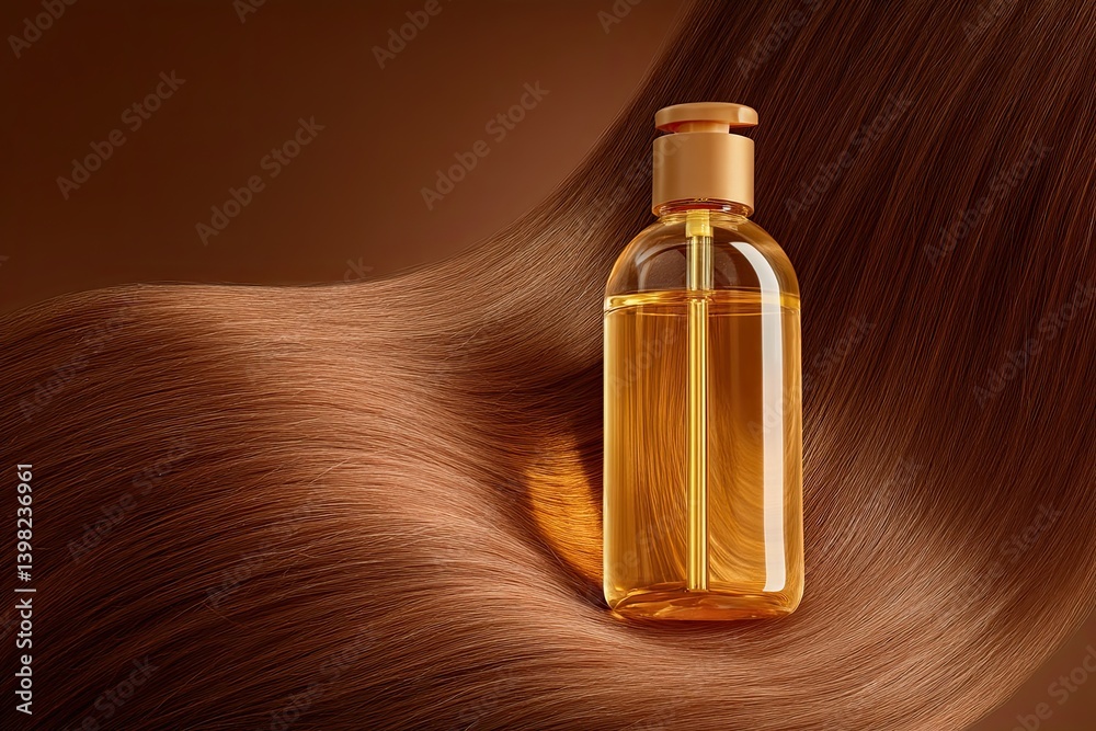 Fototapeta premium Elegant hair oil and smooth hair product for hair care, featuring hair care ingredients and hair care packaging for silky results 