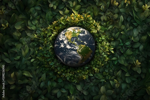 A top view of Earth surrounded by lush green forests