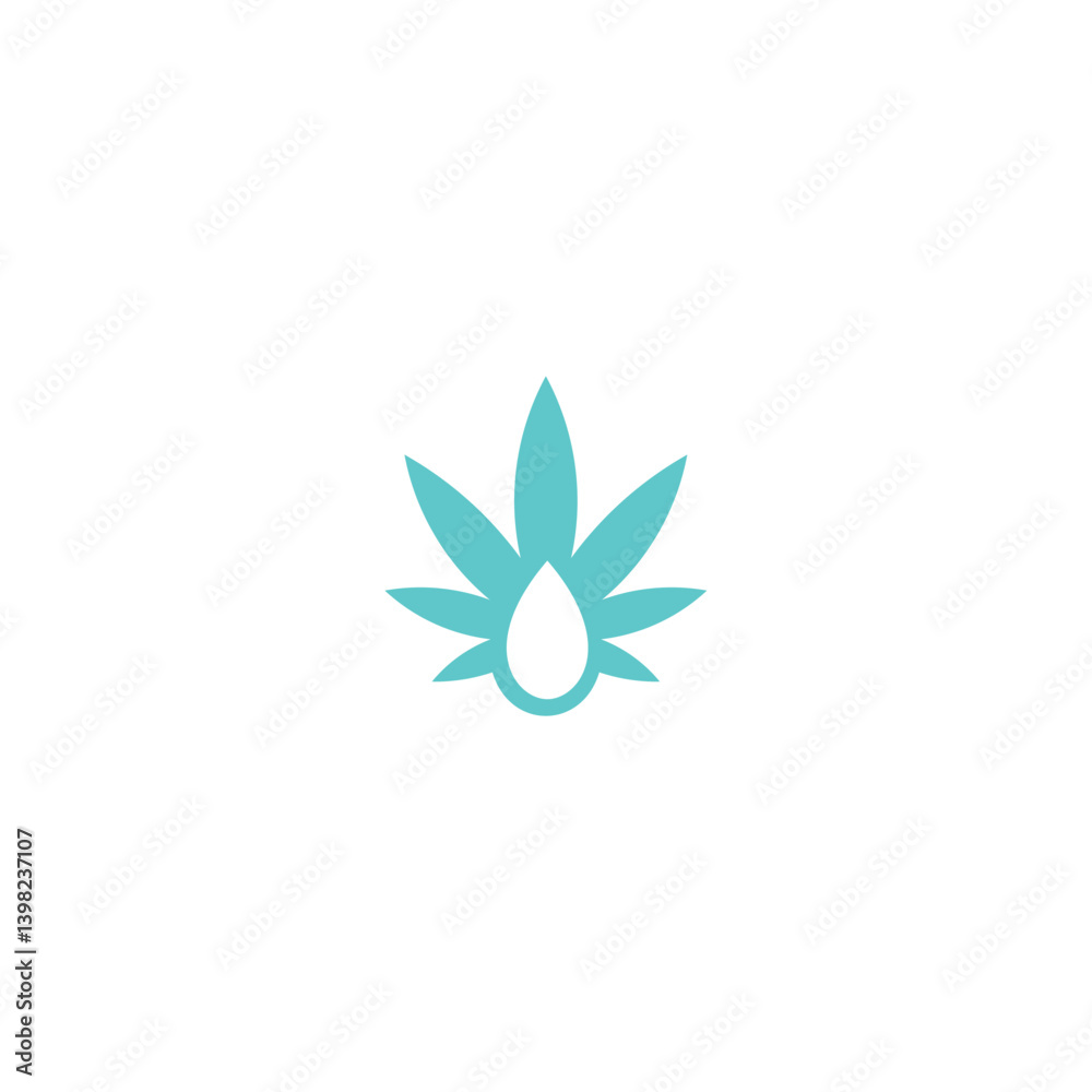 Teal Cannabis Leaf with Oil Drop Illustration Teal Cannabis Leaf with Oil Drop Illustration