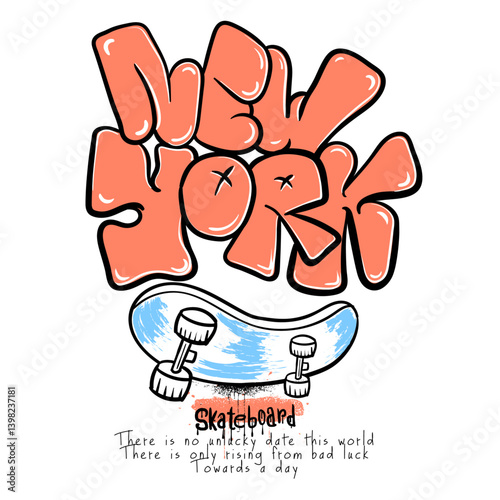 new york Graffiti slogan print with spray splash effect. Urban typography street art grafiti. Skateboard graphic tee t shirt or boys sweatshirt hoodie fashion print artwork.