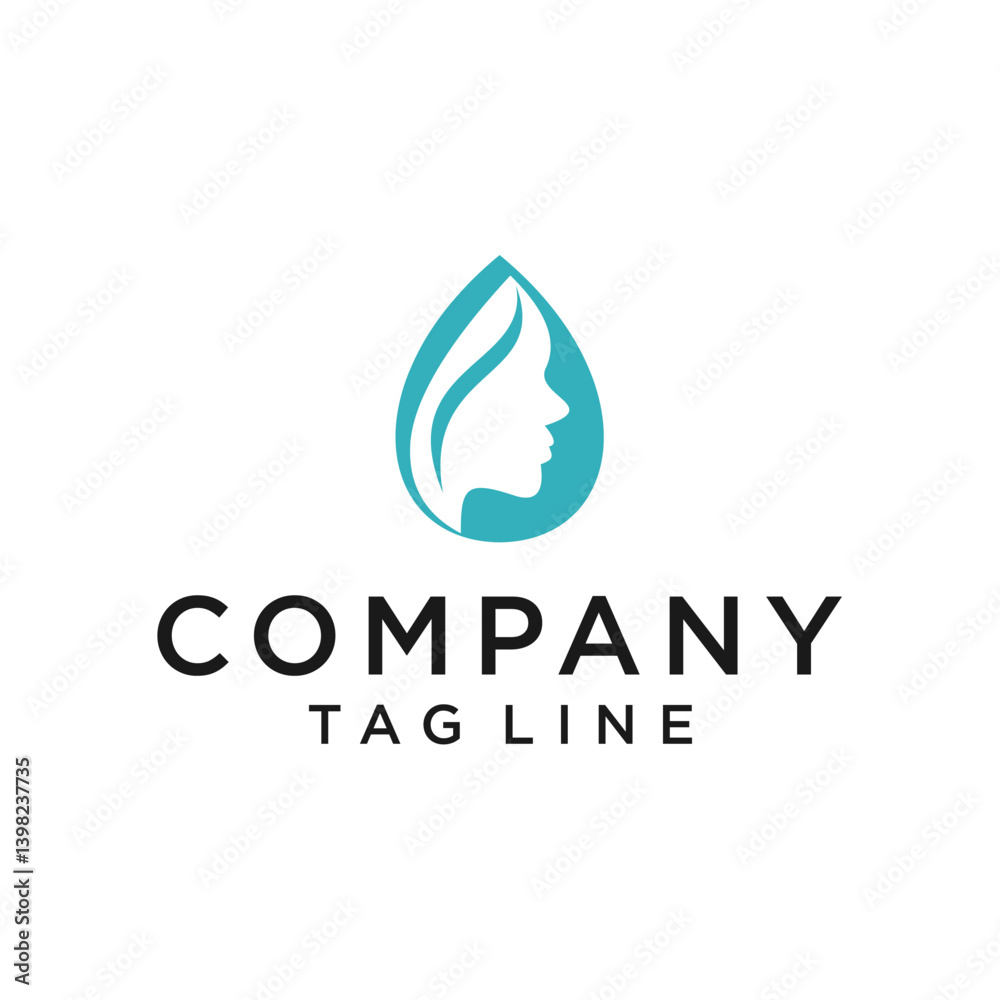 Teal Female Profile Logo Design Inside a Water Drop Teal Female Profile Logo Design Inside a Water Drop