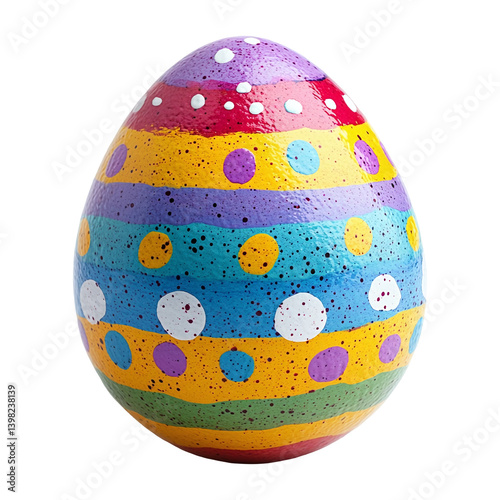 Colorful Striped Easter Egg with Polka Dots Isolated on Transparent Background, cut out.