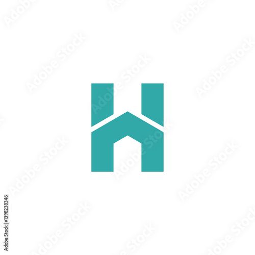 Teal Geometric House Letter H Logo
