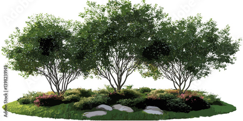 Vector trees set, grand trees outdoors, parks botany, gardening cutout, nature calm, big tree collection, green environment, leafy foliage, plant design, scenic view, forest elements,