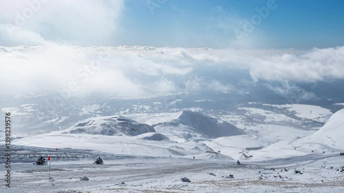 4k Video Jilin Changbai Mountain North Slope Winter Snowmobile Scenery Time Lapse