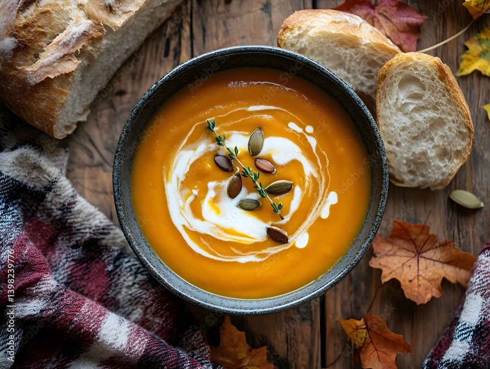Autumn Comfort Food: Pumpkin Soup with Roasted Seeds and Rustic Bread