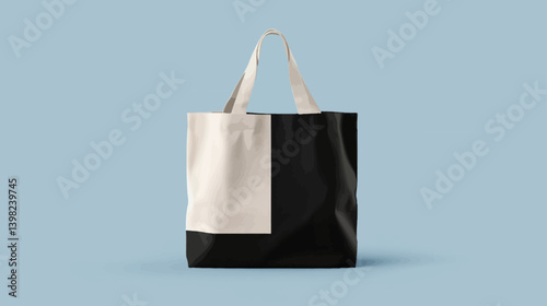 Blank canvas cotton totebag mockup for shopping groceries with reusable eco bag design template in black and white