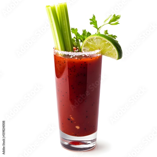 Obraz na płótnie Bloody Mary in a Tall Glass with Celery and Lime on White Background w salonie
