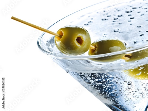 Obraz na płótnie Classic Martini with Green Olives in a Chilled Glass on White Background w salonie