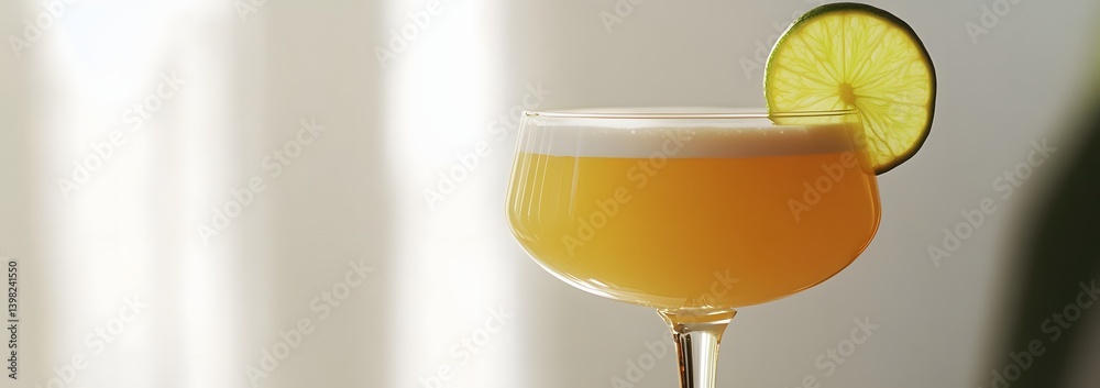 Daiquiri Cocktail in a Coupe Glass with Lime Slice on White Background