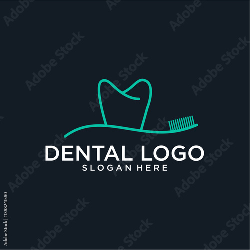 Teal Tooth and Toothbrush Dental Logo Design