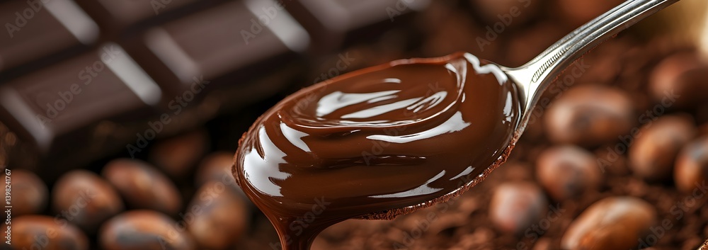 Decadent Chocolate Indulgence: Melted Dark Chocolate Dripping from a Spoon