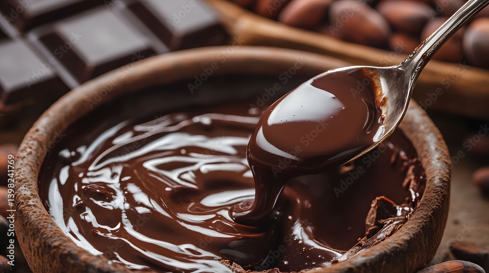 Decadent Chocolate Indulgence: Melted Dark Chocolate Dripping from a Spoon
