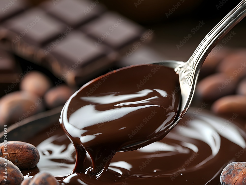 Decadent Chocolate Indulgence: Melted Dark Chocolate Dripping from a Spoon