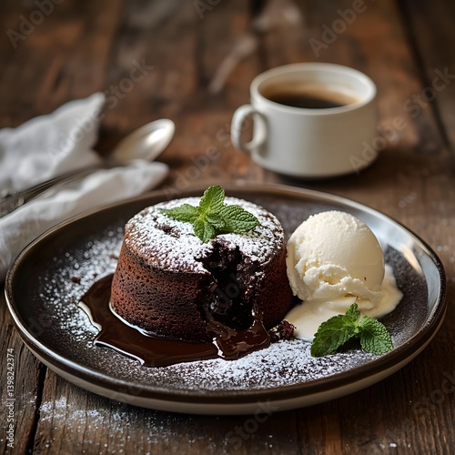 Obraz na płótnie Decadent Chocolate Lava Cake with Melted Center and Vanilla Ice Cream w salonie