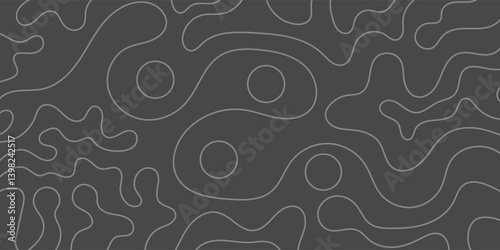 Gray topographic line contour map background, geographic grid map