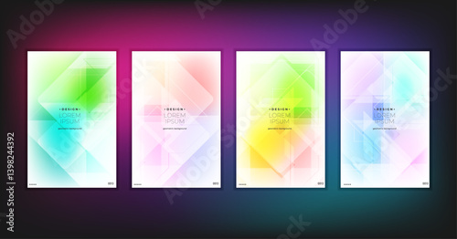 Abstract geometric composition forms modern background with decorative triangles and patterns backdrop vector illustration set