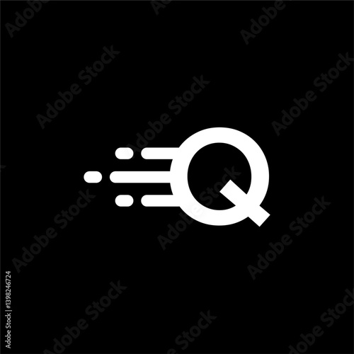 White Letter Q Logo with Motion Blur on Black Background