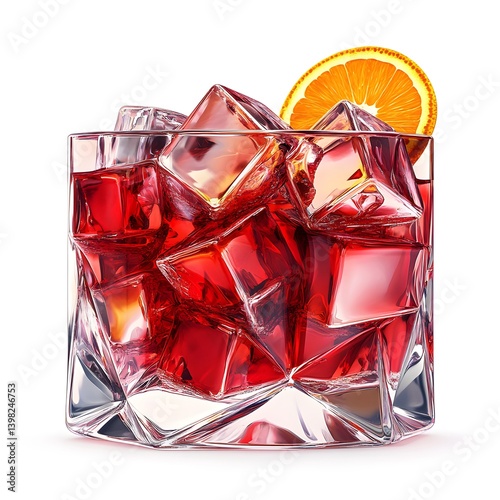Obraz na płótnie Negroni Cocktail in a Crystal Glass with Orange Garnish on White Background w salonie