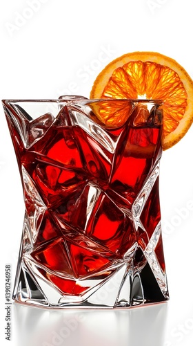 Obraz na płótnie Negroni Cocktail in a Crystal Glass with Orange Garnish on White Background w salonie