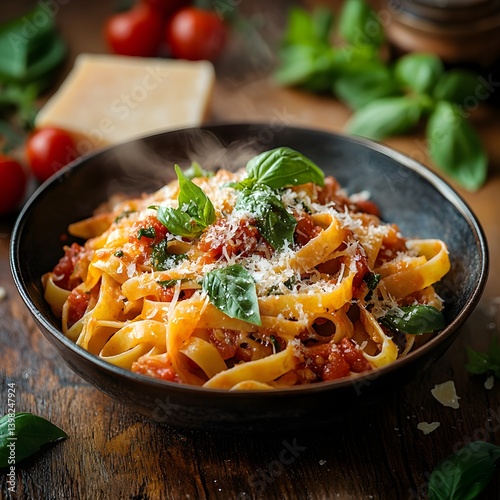 Rustic Italian Pasta: Homemade Tagliatelle with Fresh Basil and Parmesan