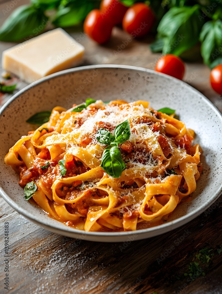 Rustic Italian Pasta: Homemade Tagliatelle with Fresh Basil and Parmesan