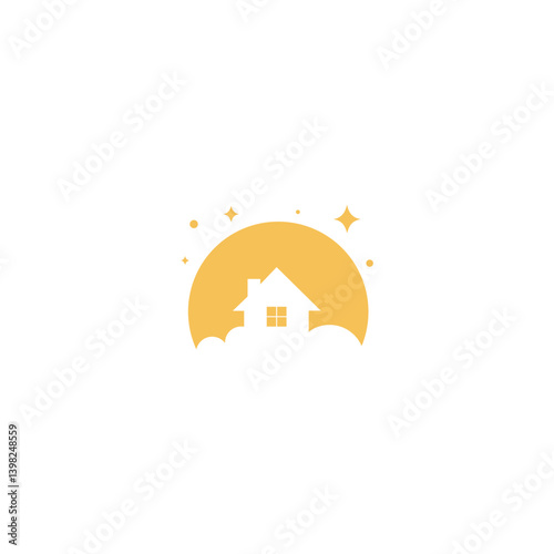 Yellow House Silhouette at Sunset with Stars