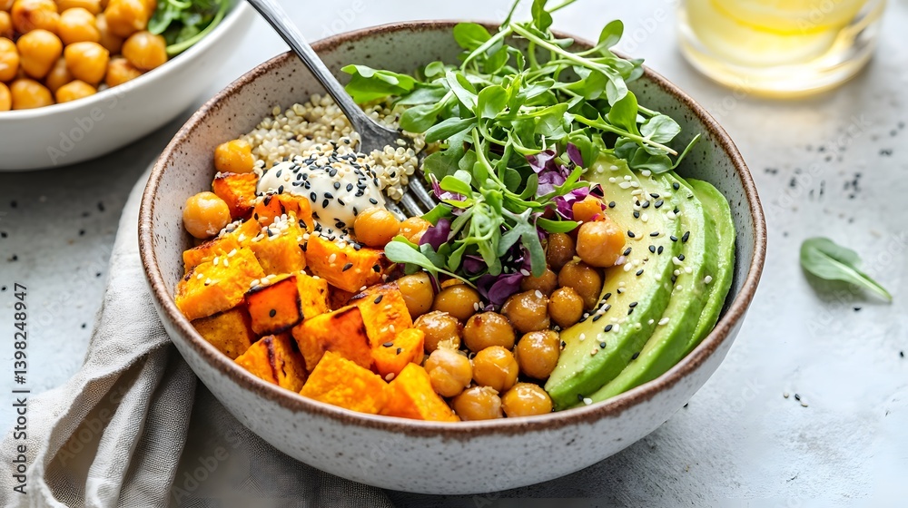 Vegan Buddha Bowl with Roasted Chickpeas, Avocado, and Quinoa