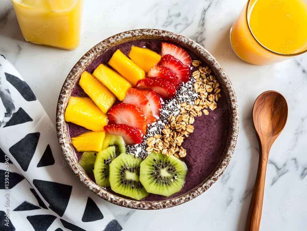 Vibrant Healthy Breakfast Bowl with Tropical Fruits and Chia Seeds