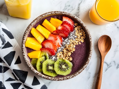 Obraz na płótnie Vibrant Healthy Breakfast Bowl with Tropical Fruits and Chia Seeds w salonie