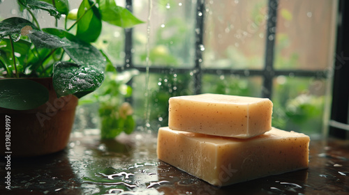 Handmade vegan soap made with natural herbal and flowers ingredients. Making eco friendly skincare products at home. Sustainable Zero waste beauty skin care concept