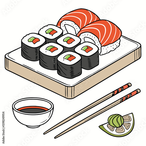sushi with chopsticks