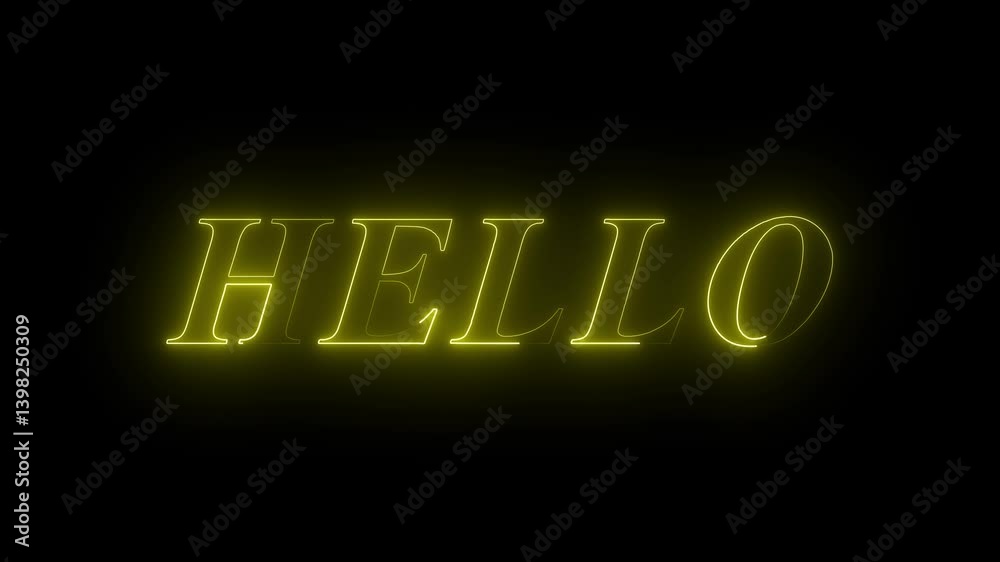 Hello neon text animation. Glowing neon sign Hello on black background. neon sign Hello icon.