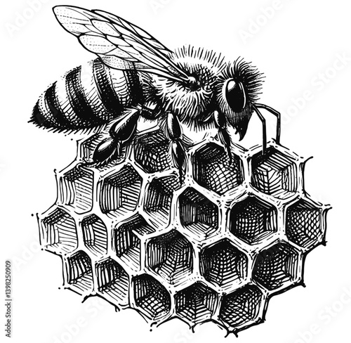 honeycomb bee line art drawing ink sketch vector hand drawn illustration background, beetle, bug, ​insect, moth,