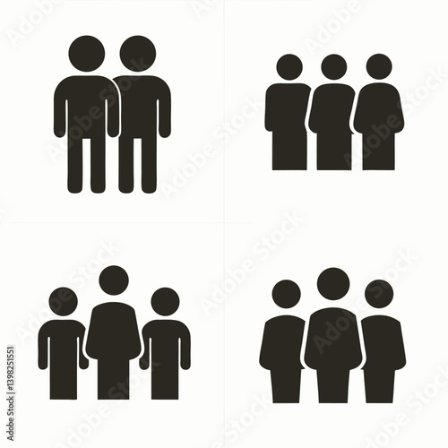 Business people icons illustrate teamwork and leadership concepts with silhouette figures