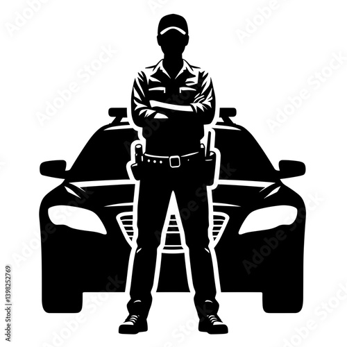 Border patrol officer by car silhouette