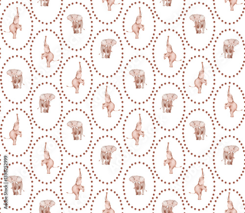 Canvas Print Unique pattern featuring elephants and unicorns on a playful dotted background s