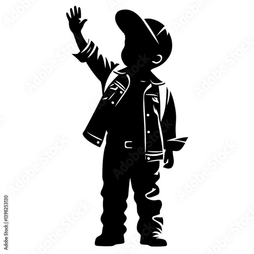 Migrant child waving hand silhouette