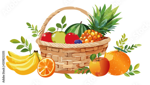 Basket of Sweet tropical fruits vector icon design