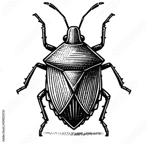 Shield Bug line art drawing ink sketch vector hand drawn illustration background, beetle, bug, ​insect, moth,