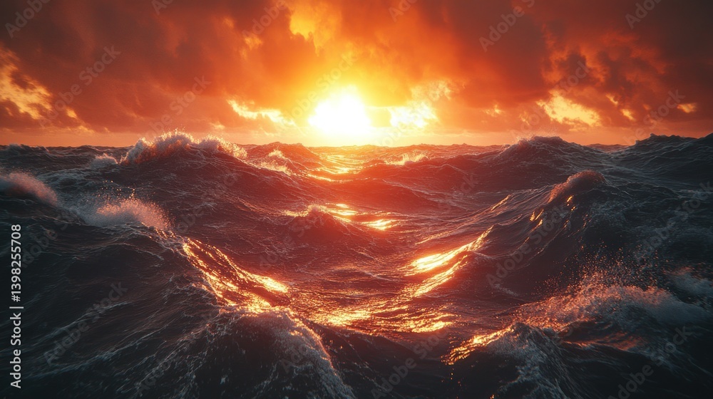 custom made wallpaper toronto digitalFiery sunset over a turbulent sea. Waves crash against each other in the fiery golden light of the setting sun