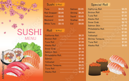 Sushi and sashimi menu design