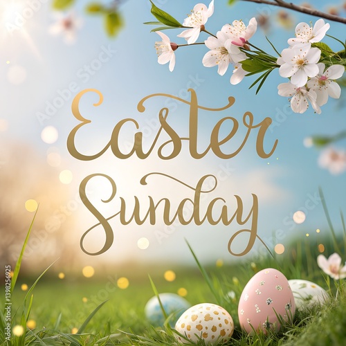 Happy Easter Sunday Celebrate Spring with Blossoms and Easter Eggs