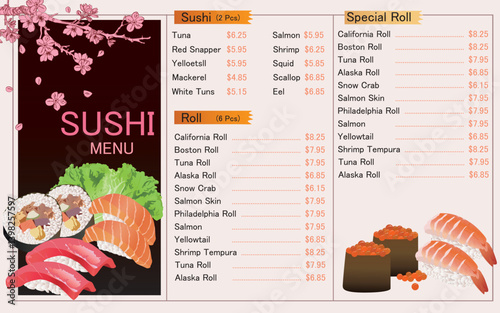 Sushi and sashimi menu design