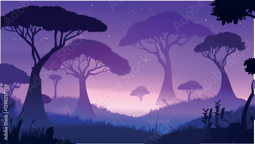 Dreamlike Forests with giant trees as a vector illustration.eps