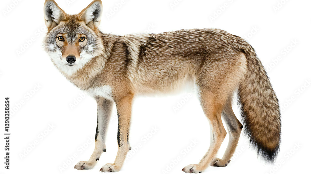 Obraz premium Wolf Standing on White Background with Sharp Eyes