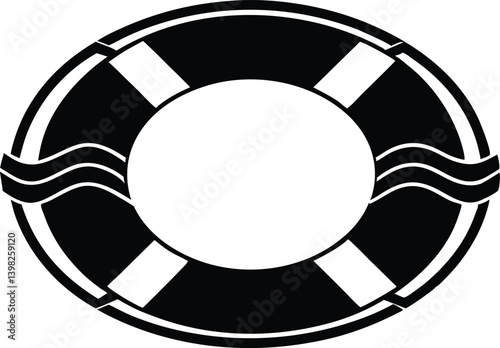 black and white lifebuoy, life buoy with rope, vector illustration of a black lifebuoy on white background.
