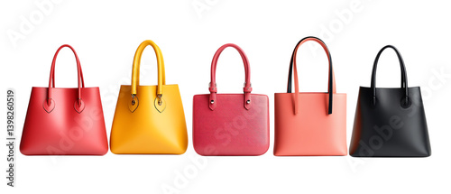 Pack of Stylish Women Handbag Set Against Transparent Background for Fashion or Accessory Projects photo