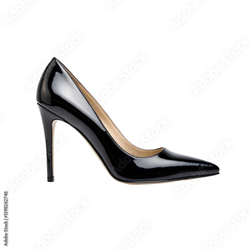 Sleek Black High-Heeled Shoe Isolated on Transparent Background