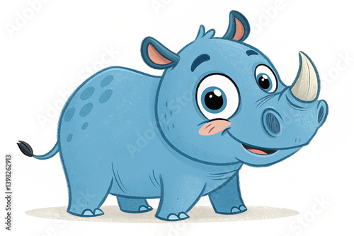 Cute Blue Rhino Character isolated on white background. A playful blue rhino cartoon character isolated on a white background, perfect for children s illustrations or educational designs